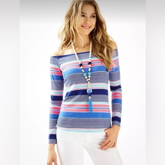 Lilly Pulitzer Boxy 3/4 Sleeve Blouse in Pink and Blue - Picture 1 of 6